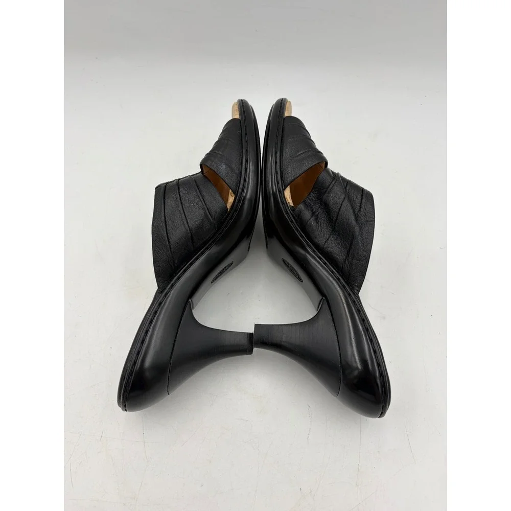 Sofft Slide Sandals Black Leather Embroidered Kitten Heel Women 10M Noel Comfort